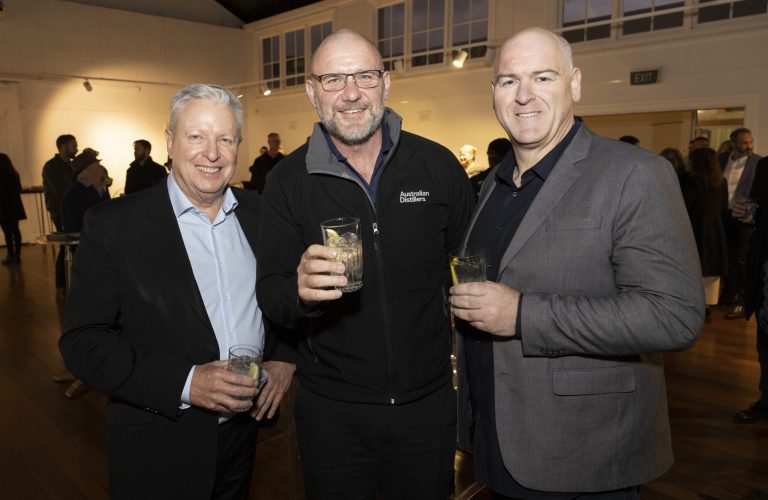 Greg Holland, Paul McLeay & Adam Pinkard attend the RASWA Distilled Spirit Awards 2022.