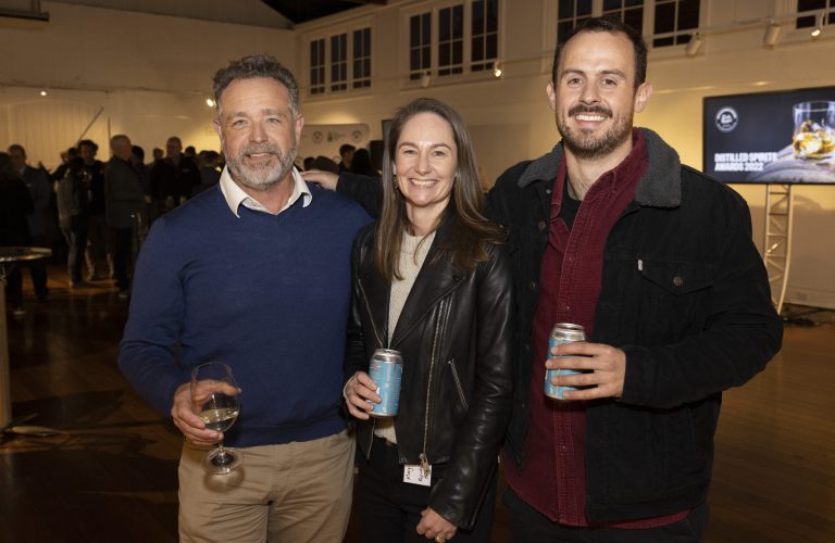 Jason Townes, Mary-Anne Stupart & Tom Hutchings attend the RASWA Distilled Spirit Awards 2022.